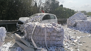 Freni boşalan kamyonu park halindeki araçların üzerine sürdü, 9 araç hasar gördü